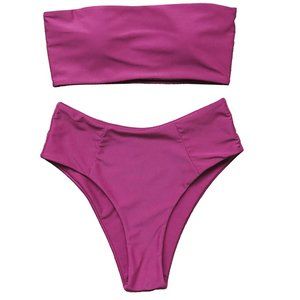 Amazon OMKAGI 2 Piece Bandeau Bikini Swimsuit Strapless High Cut XL Magenta